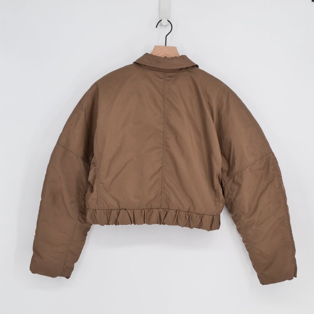 Ganni Outwear Nylon Cropped Bomber Jacket Fossil Brown Full Zip Womens 36 US 4 - Picture 3 of 8